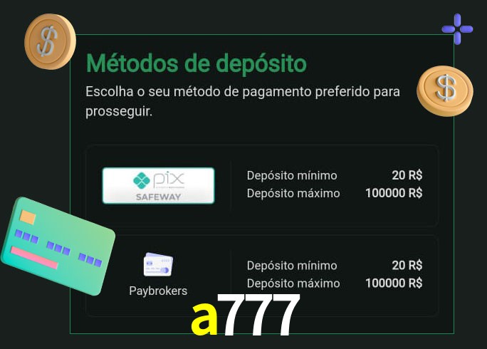 O cassino a777 oferece uma grande variedade de métodos de pagamento